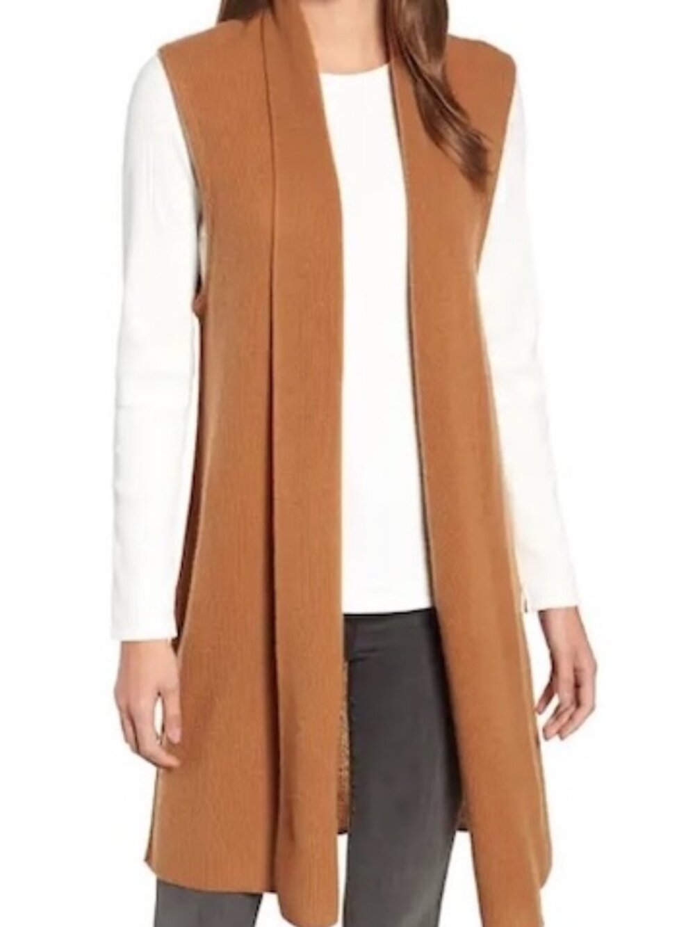 Cashmere Halogen Ribbed Sleeveless Vest — Camel, One Size, Never Worn